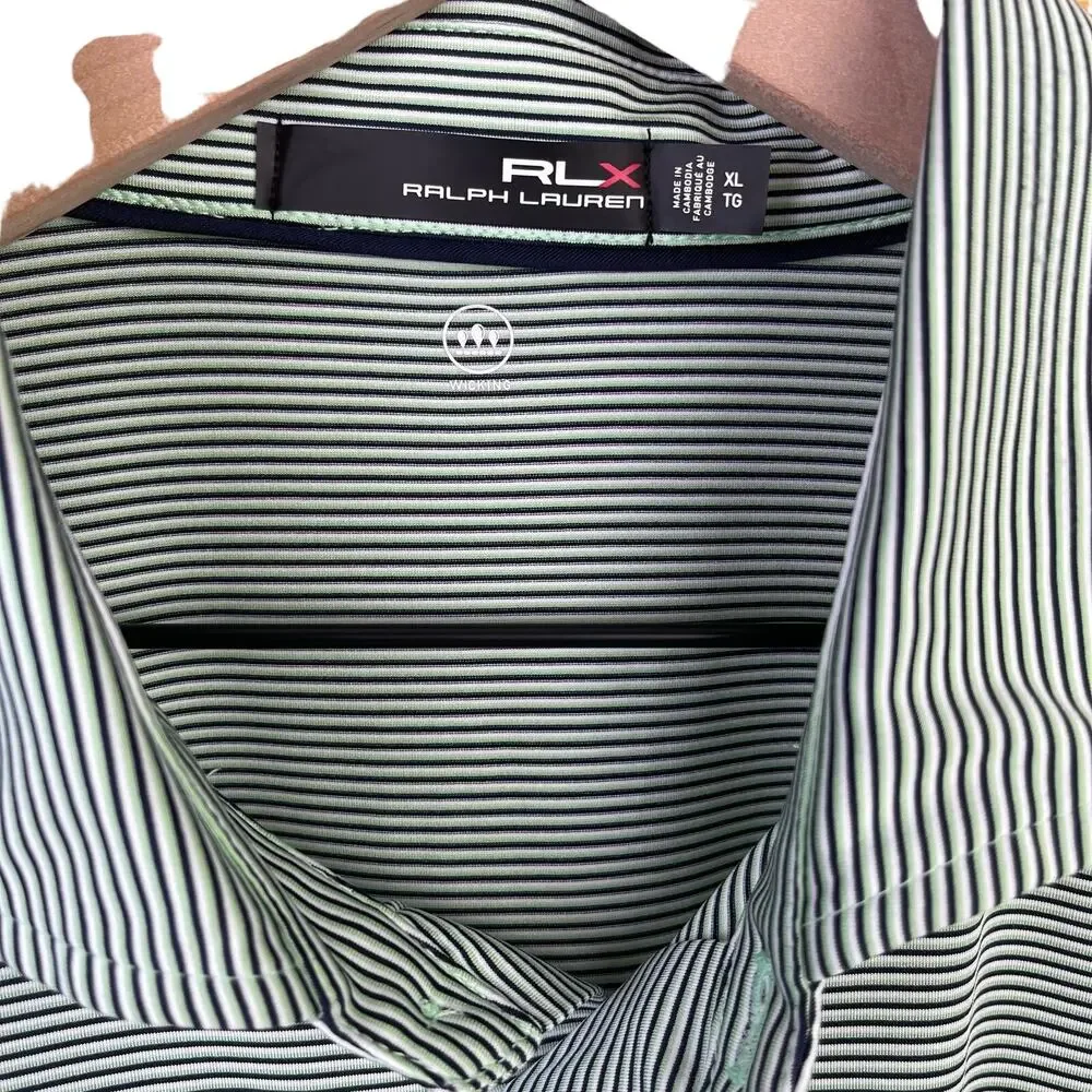 Ralph Lauren Men Size XL Green White Striped Polo Golf Lightweight Outdoor Shirt